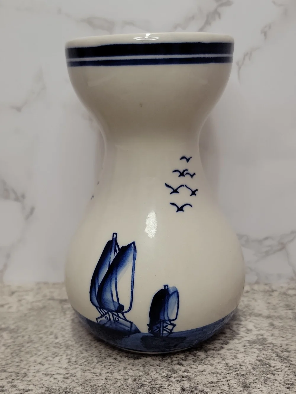 Vintage Delft Style Blue and White Windmill Vase